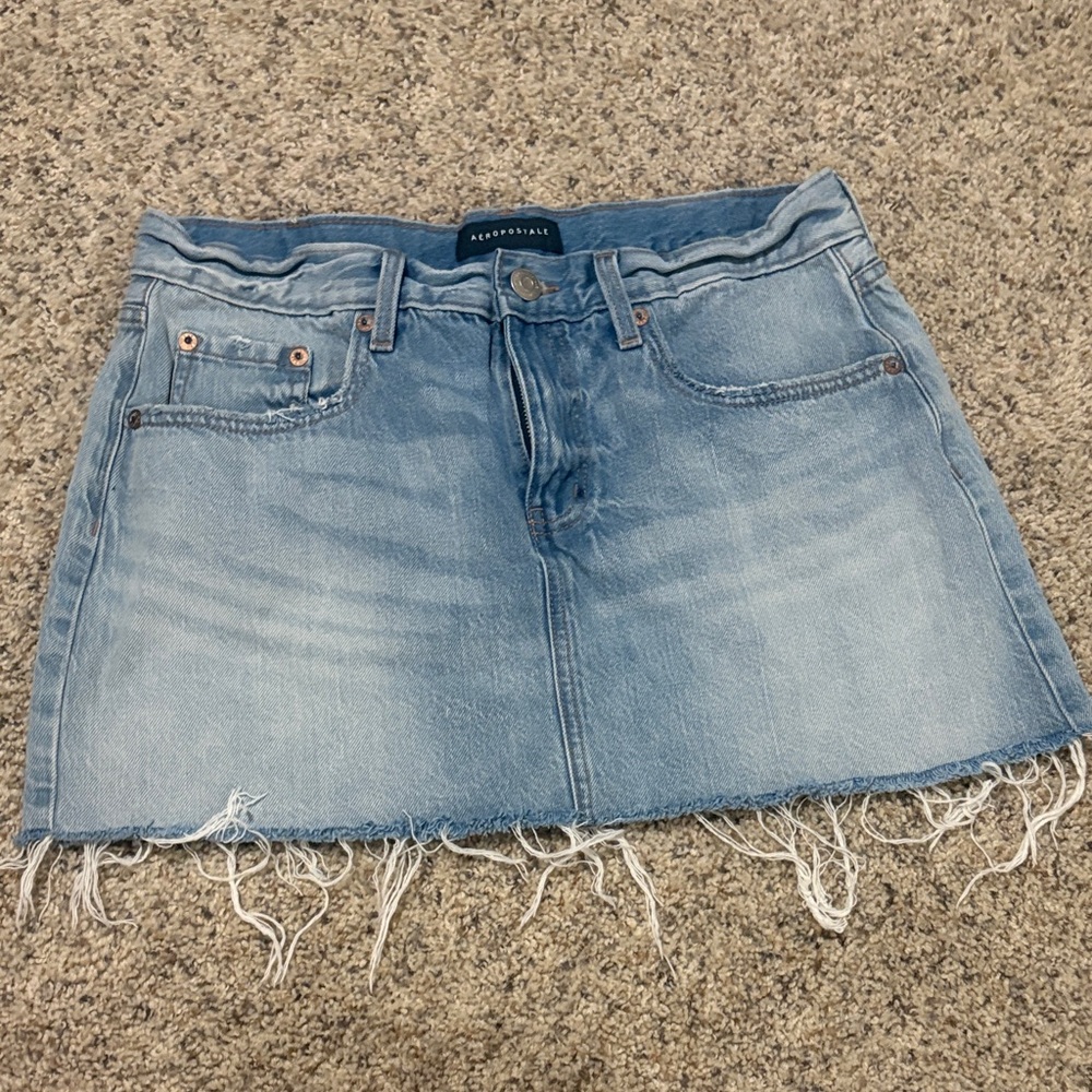 Aeropostale Light Blue Distressed Denim Mini Skirt